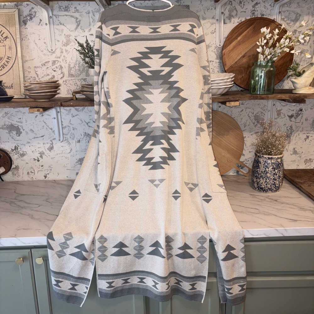 Women's S Long Coastal Cowgirl Southwestern Duster Sweater Cardigan 100% Cotton